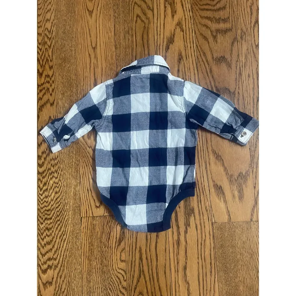 OLD Navy Boys Blue/White Checked One Piece Sz 3-6M